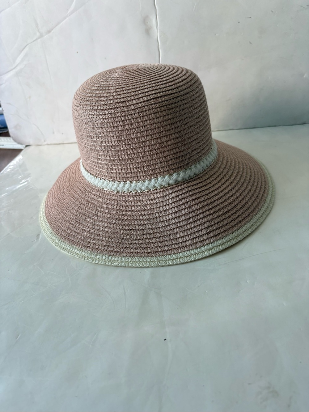 Pink Women’s Straw Sun Hat with Cream Trim